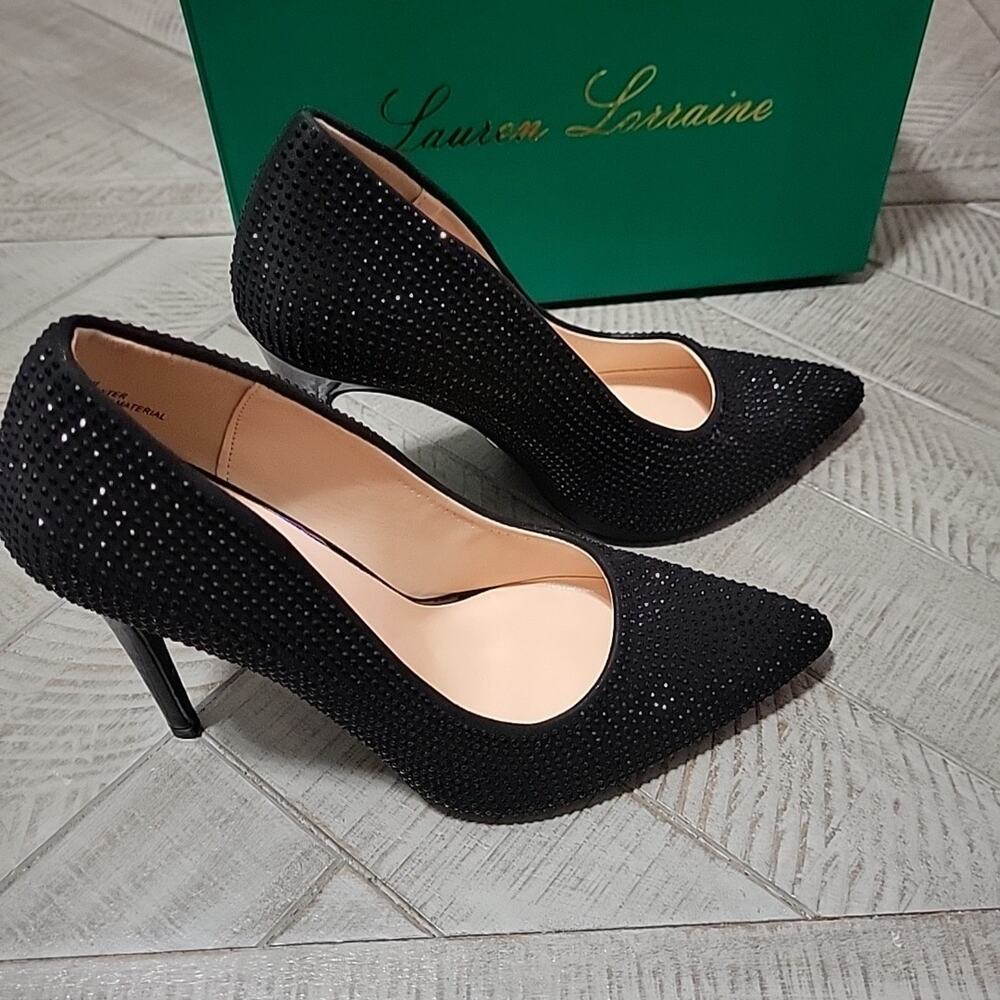Lauren Lorraine Heels Black Pewter Rhinestone NIB Stiletto Pumps - Picture 6 of 10